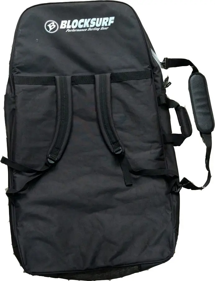 Black padded bag with straps and handles.